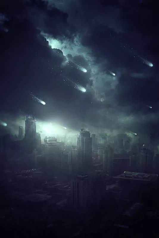 PS合成恐怖的流星襲擊城市場景