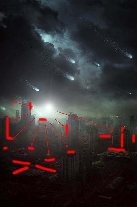 PS合成恐怖的流星襲擊城市場(chǎng)景