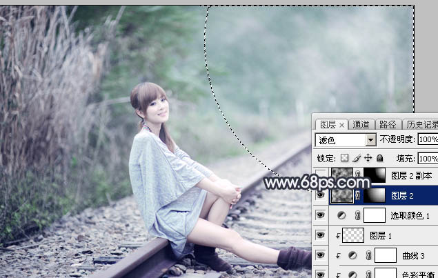 Photoshop為春季人物圖片打造夢(mèng)幻的淡調(diào)中性青綠色效果