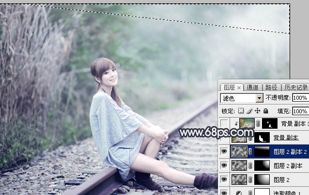 Photoshop為春季人物圖片打造夢(mèng)幻的淡調(diào)中性青綠色效果
