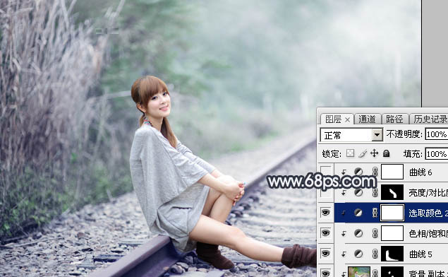 Photoshop為春季人物圖片打造夢幻的淡調(diào)中性青綠色效果