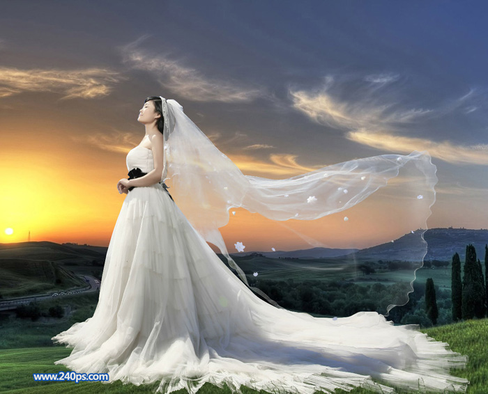 Photoshop保細(xì)節(jié)摳出雜亂的婚紗換背景