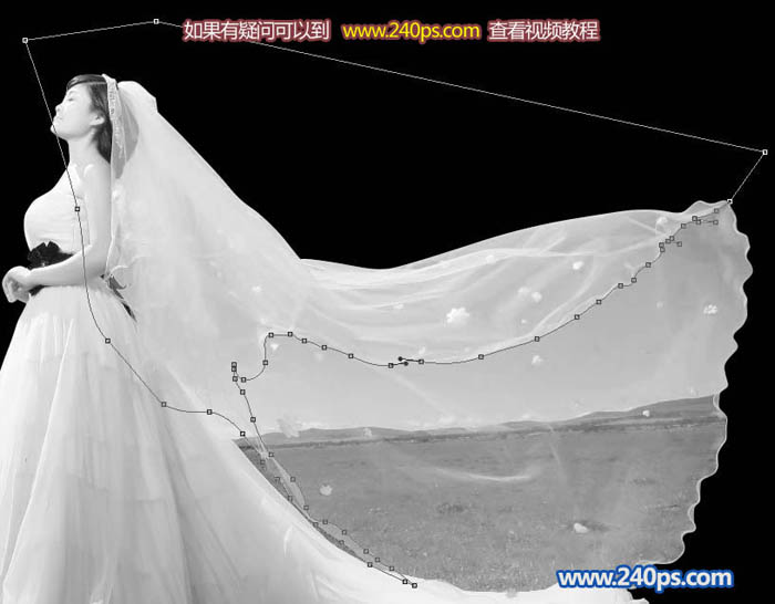 Photoshop保細(xì)節(jié)摳出雜亂的婚紗換背景