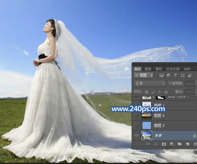 Photoshop保細(xì)節(jié)摳出雜亂的婚紗換背景