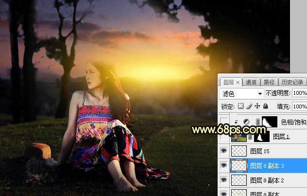 Photoshop調(diào)制出唯美的晨曦逆光草坡上的人物圖片