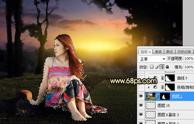 Photoshop調(diào)制出唯美的晨曦逆光草坡上的人物圖片