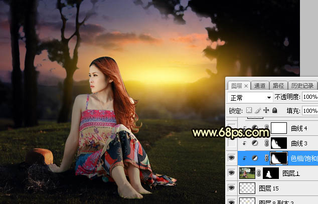 Photoshop調(diào)制出唯美的晨曦逆光草坡上的人物圖片