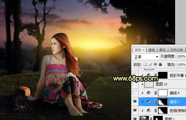 Photoshop調(diào)制出唯美的晨曦逆光草坡上的人物圖片