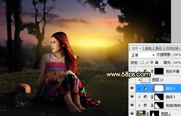 Photoshop調(diào)制出唯美的晨曦逆光草坡上的人物圖片