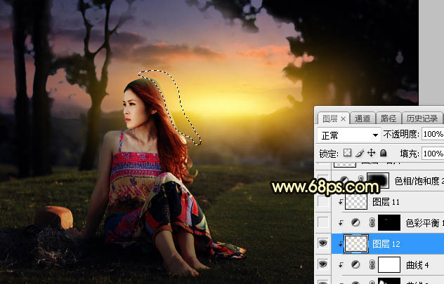 Photoshop調(diào)制出唯美的晨曦逆光草坡上的人物圖片