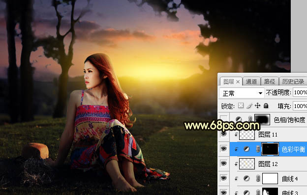 Photoshop調(diào)制出唯美的晨曦逆光草坡上的人物圖片
