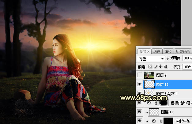 Photoshop調(diào)制出唯美的晨曦逆光草坡上的人物圖片