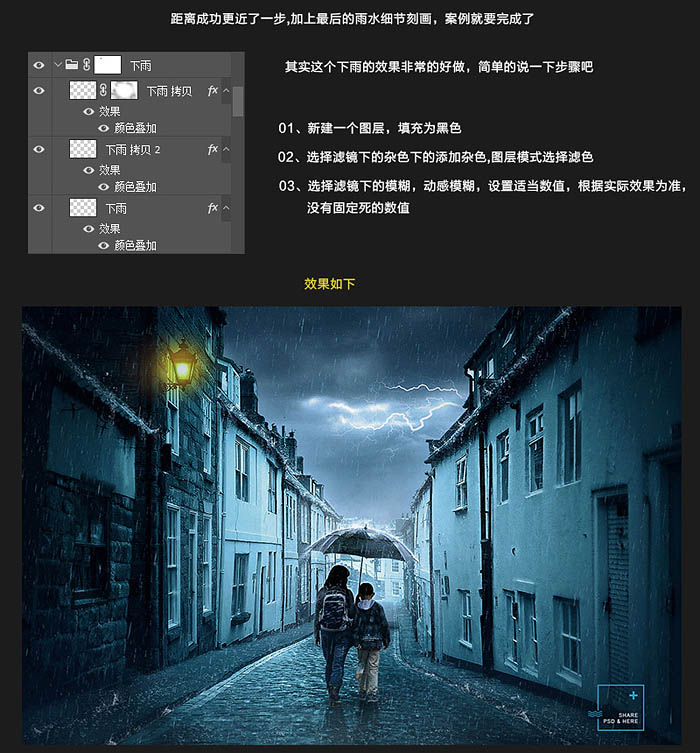 Photoshop合成陰冷的小巷雨夜場(chǎng)景