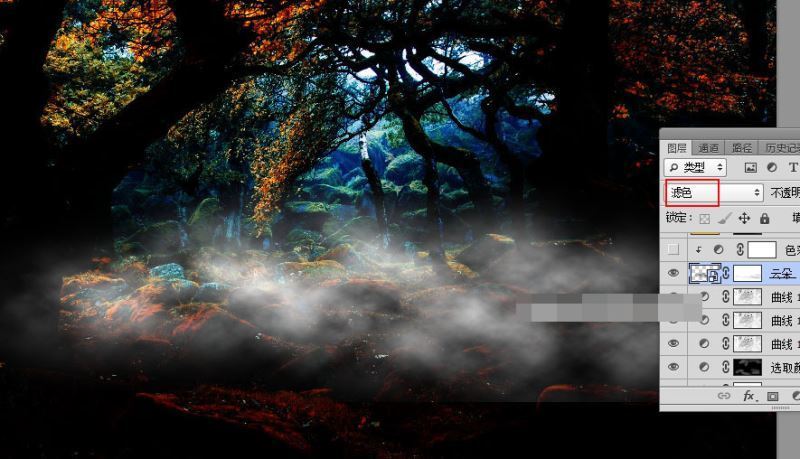 photoshop合成一張白衣天使在森林深處的夢(mèng)幻效果圖