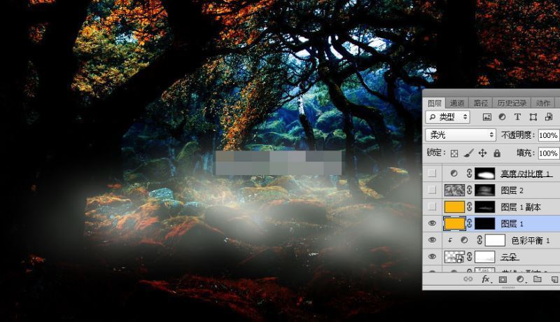 photoshop合成一張白衣天使在森林深處的夢(mèng)幻效果圖
