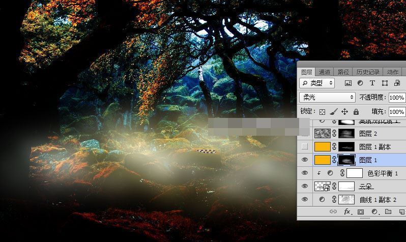 photoshop合成一張白衣天使在森林深處的夢(mèng)幻效果圖