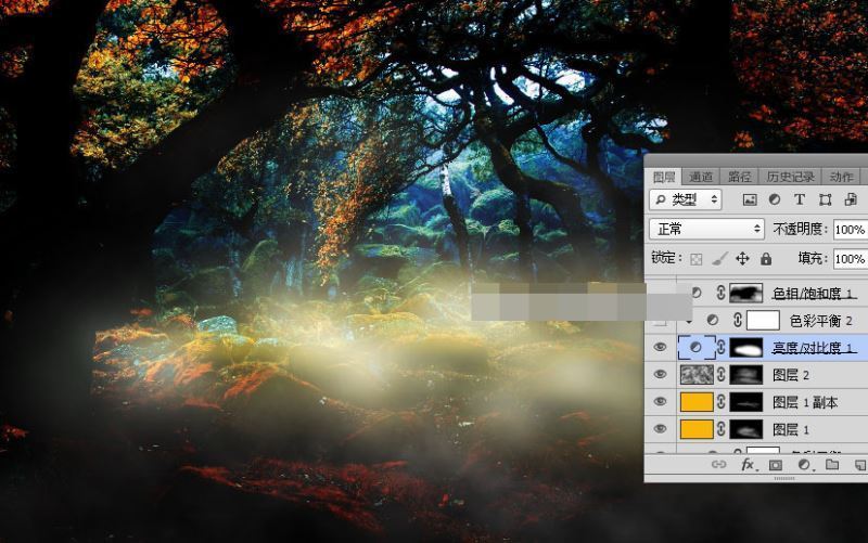 photoshop合成一張白衣天使在森林深處的夢(mèng)幻效果圖