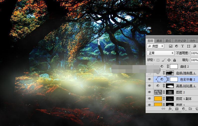 photoshop合成一張白衣天使在森林深處的夢(mèng)幻效果圖