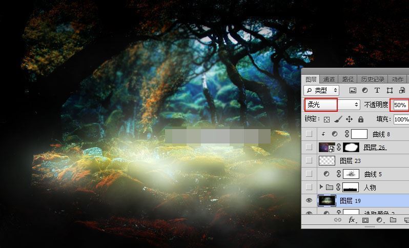 photoshop合成一張白衣天使在森林深處的夢幻效果圖