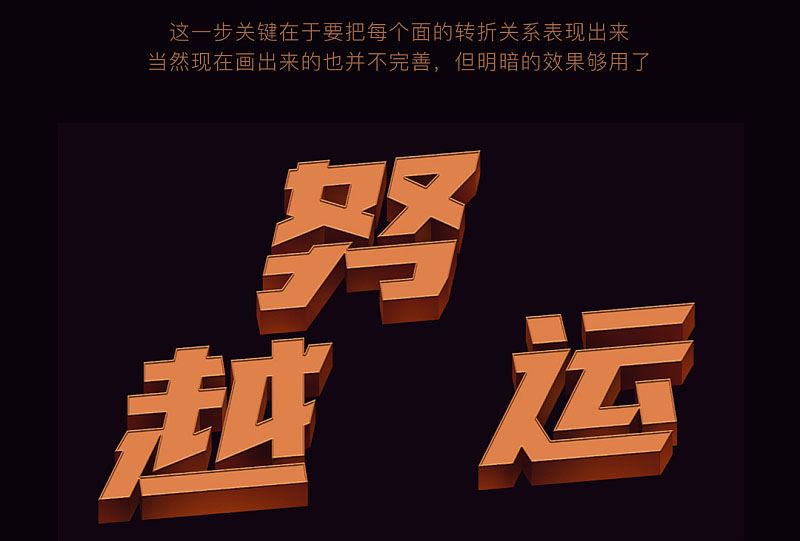 ps創(chuàng)意制作好看的越努力越幸運(yùn)的橙色紋理立體字教程