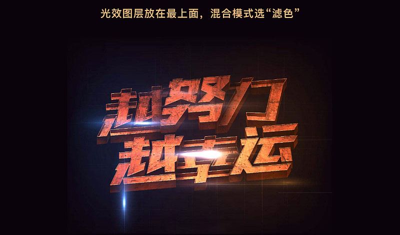 ps創(chuàng)意制作好看的越努力越幸運的橙色紋理立體字教程