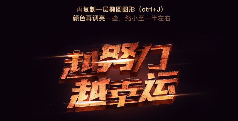 ps創(chuàng)意制作好看的越努力越幸運(yùn)的橙色紋理立體字教程