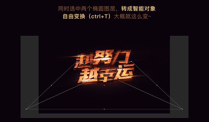 ps創(chuàng)意制作好看的越努力越幸運(yùn)的橙色紋理立體字教程