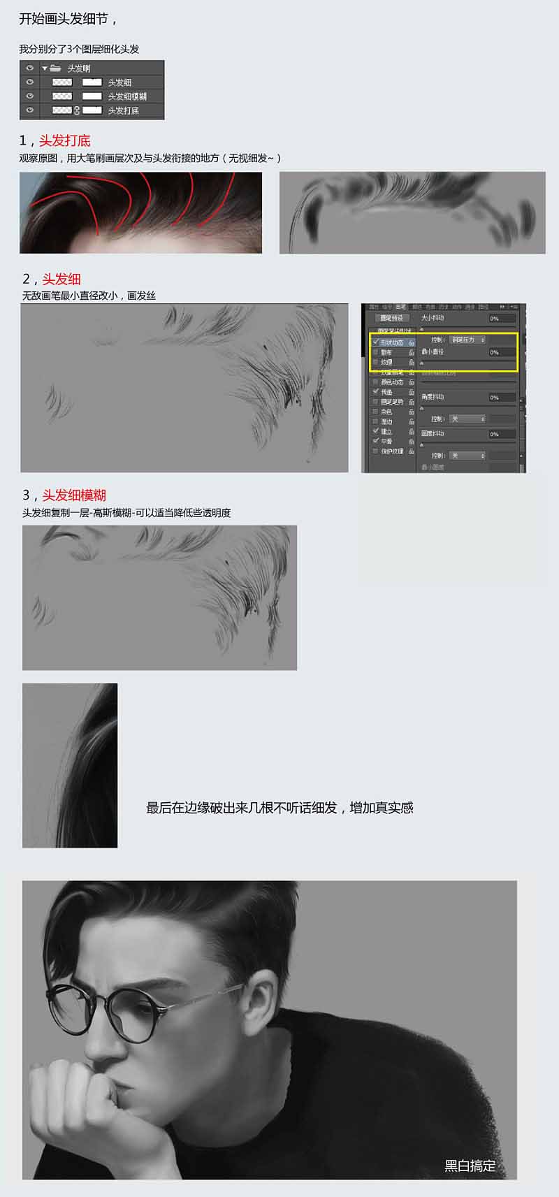 如何臨摹戴眼鏡的人物?用PS臨摹戴眼鏡的人物教程