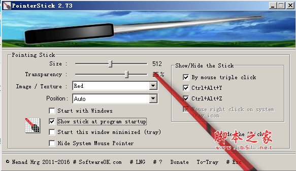 PointerStick虚拟指针软件 V3.41 32bit+64bit 绿色免费英文版 为鼠标添加虚拟的指点棒