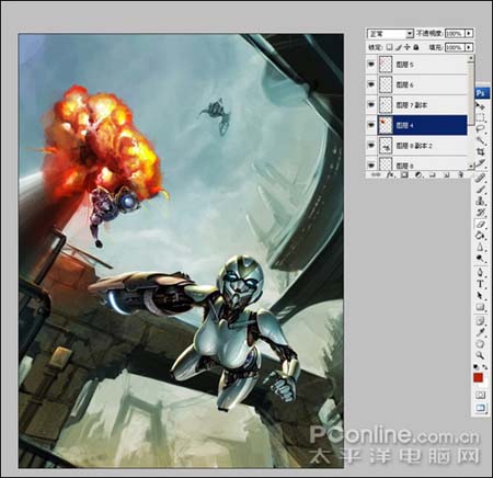 PS鼠绘太空机器人战斗场景