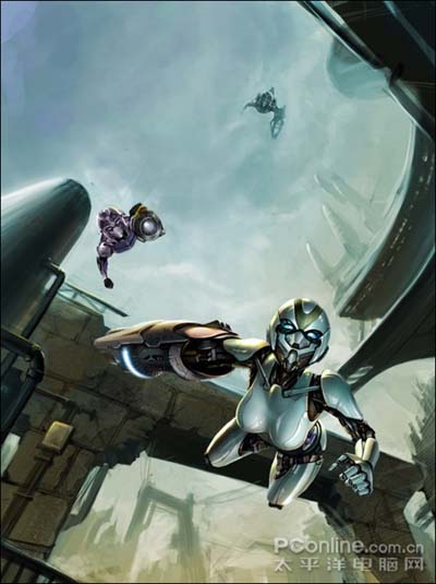 PS鼠绘太空机器人战斗场景