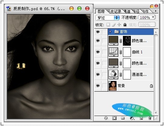 Photoshop制作黄金首饰模特广告色调