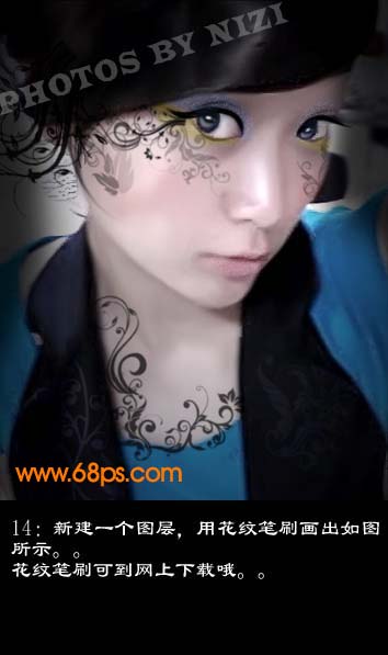 Photoshop 美女加上另类个性妆饰