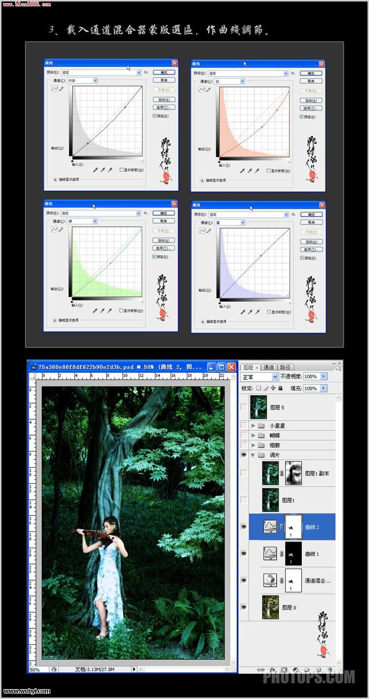 Photoshop蒙版及调色打造森林里的天使