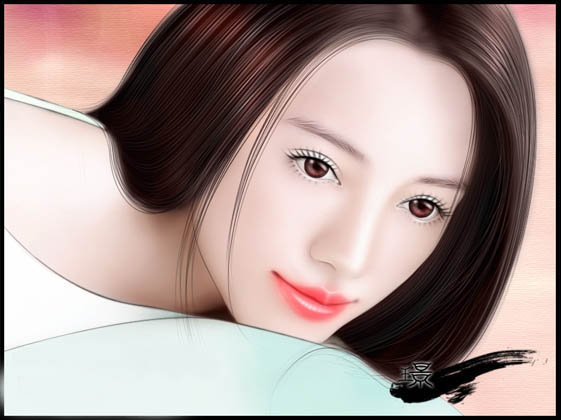 Photoshop 美女照片转淡红色手绘效果