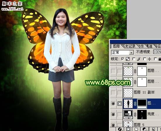 Photoshop 漂亮的绿色蝴蝶仙子