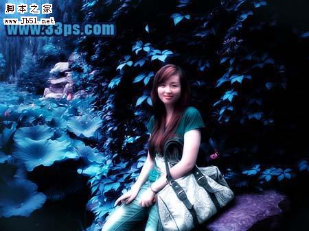 Ps 绿盈荷园调成深蓝色效果