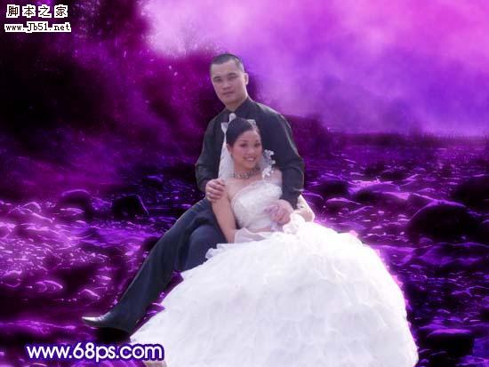 Photoshop 梦幻的蓝紫色室外婚片