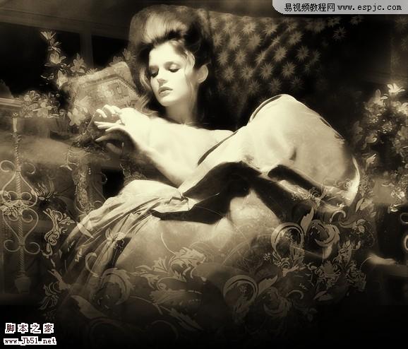 photoshop 多图合成柔美的古典美女效果