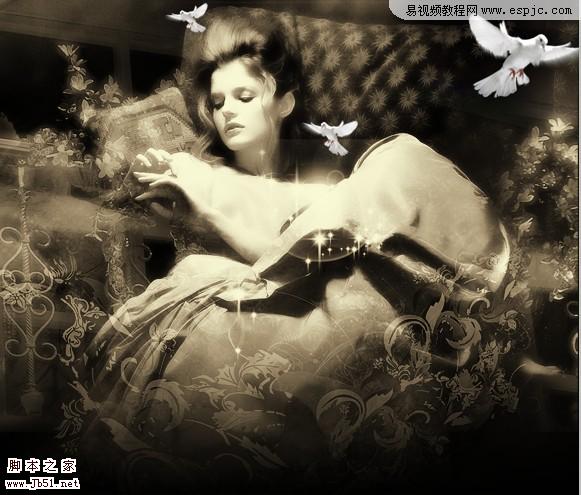 photoshop 多图合成柔美的古典美女效果