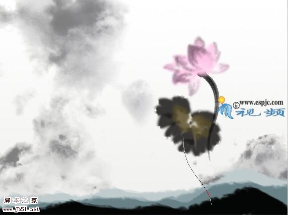 photoshop 鼠绘写意风格水墨荷花