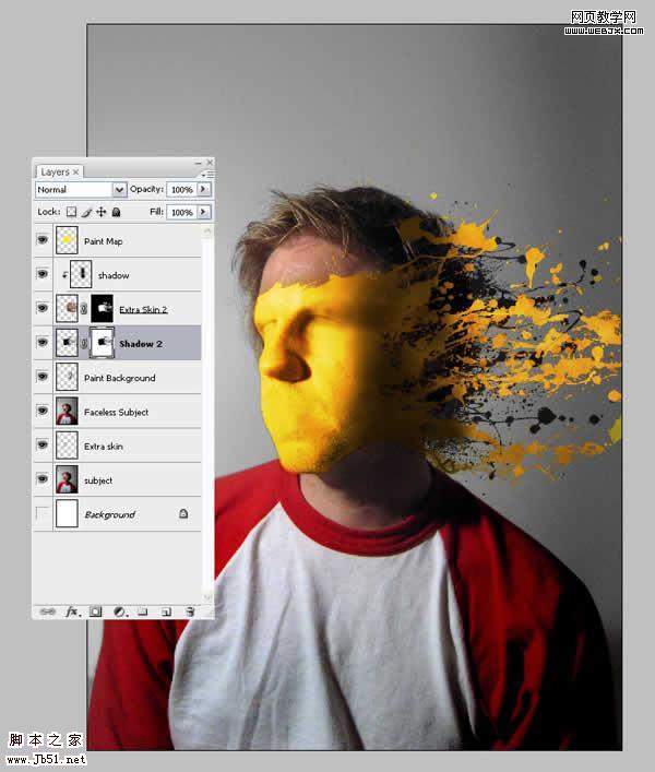 Photoshop 一张布满油漆的脸