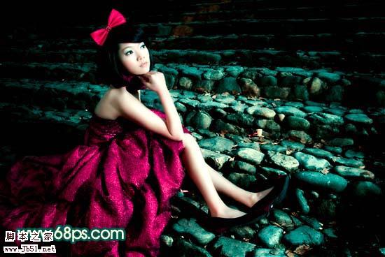 Photoshop 美女照片暗调青红色