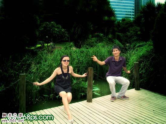 Photoshop 调出墨绿外景人物照片