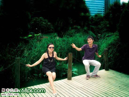 Photoshop 调出墨绿外景人物照片