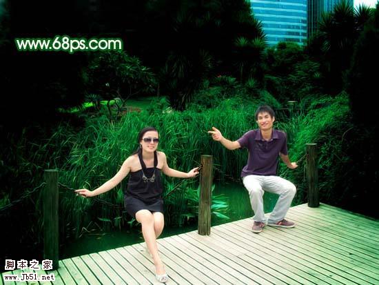 Photoshop 调出墨绿外景人物照片