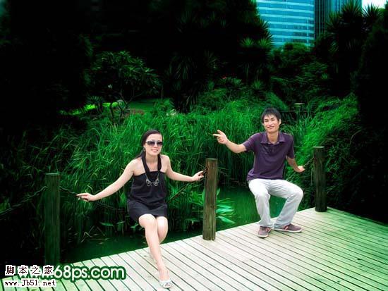 Photoshop 调出墨绿外景人物照片