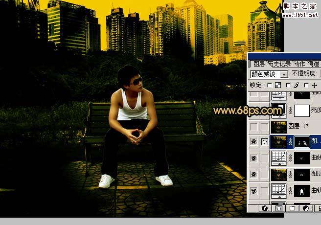 Photoshop 帅哥照片个性的暗黄色
