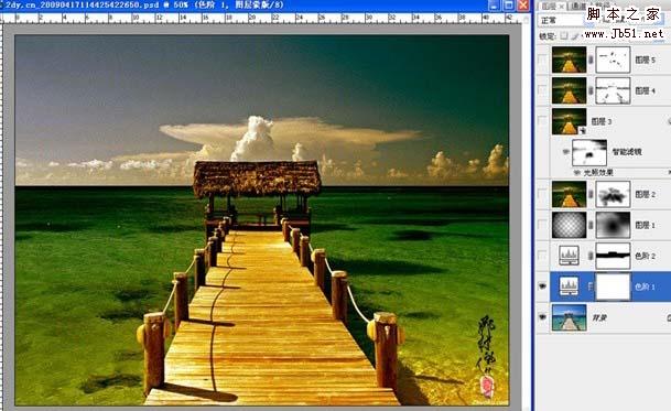 Photoshop 打造漂亮的暗调黄绿色海景图片