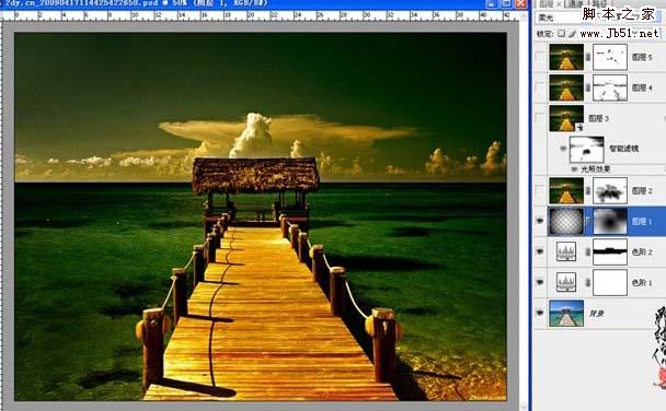 Photoshop 打造漂亮的暗调黄绿色海景图片